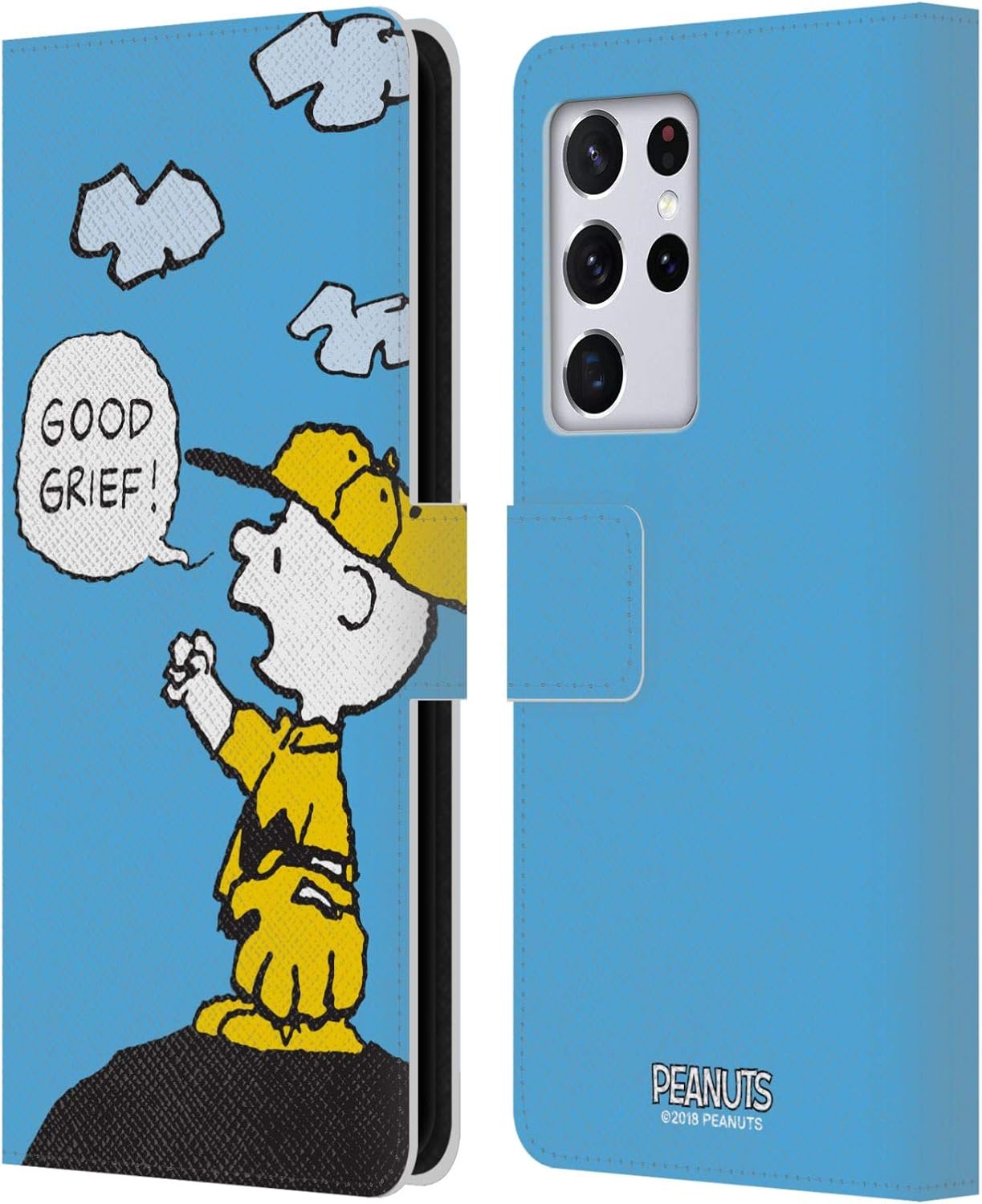 Head Case Designs Officially Licensed Peanuts Good Grief Charlie Brown Leather Wallet Case Compatible with Samsung Galaxy S21 Ultra 5G
