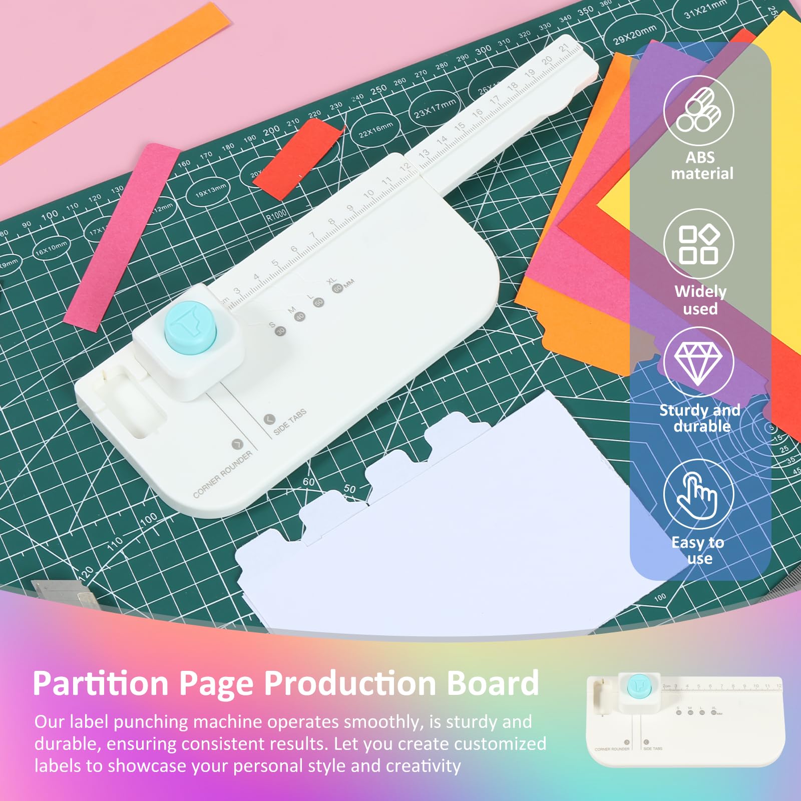 Tab Puncher Make 4 Sizes of Labels DIY Frame Craft Punch Cutter Lightweight File Tag Puncher Practical Tag Paper Punch Multifunctional Tab Punch Board for Scrapbooking Journaling Cards