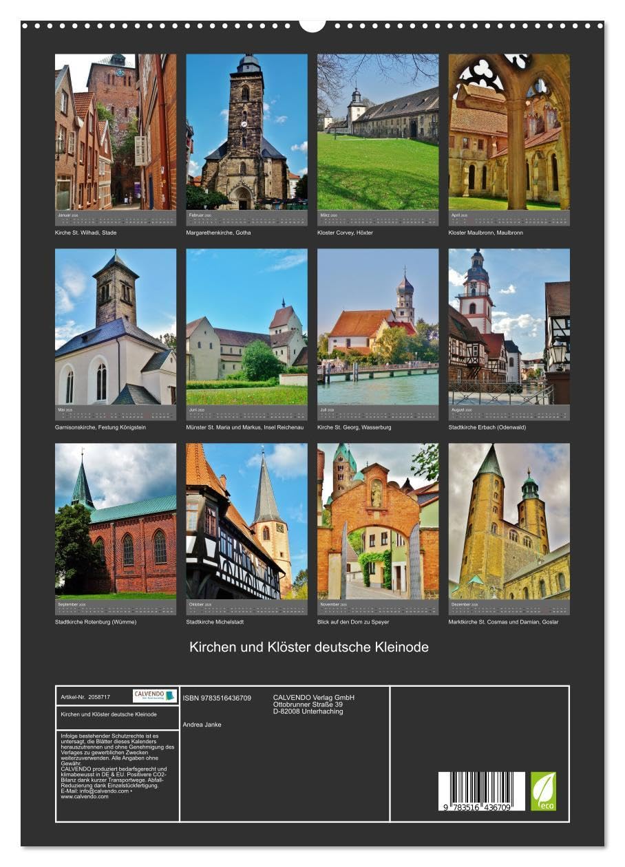 Kirchen und Klöster deutsche Kleinode (hochwertiger Premium Wandkalender 2026 DIN A2 hoch), Kunstdruck in Hochglanz: Historische Architekturen (CALVENDO Orte)