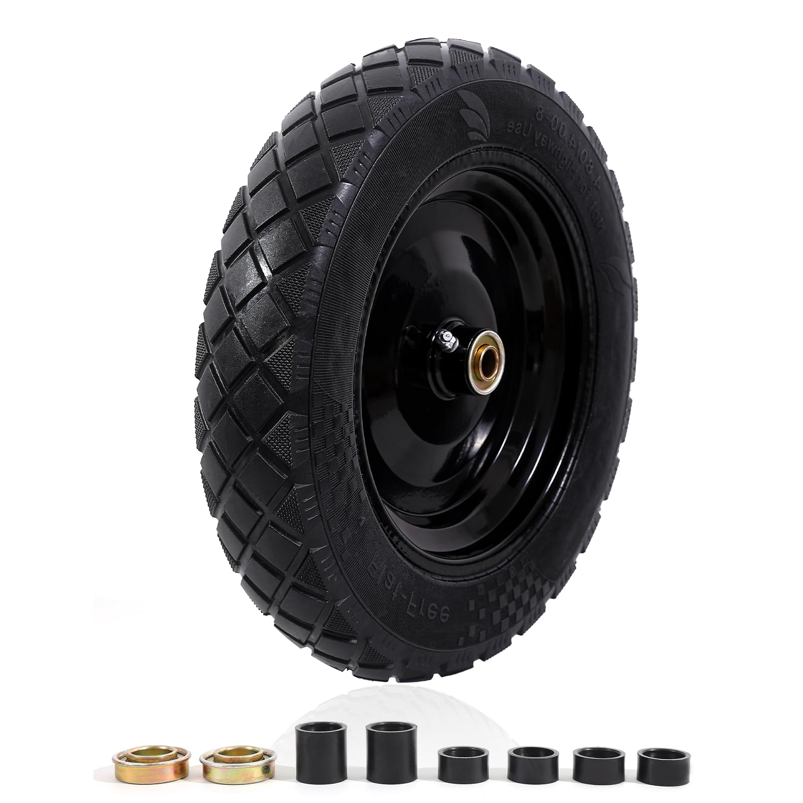 mzrexn 4.80/4.00-8" flat free tire and wheel, 15" solid wheelbarrow tires, 3.00-4.00/4.80-8" with 5/8" & 3/4" bearings, 3" centered hub for hand truck garden trailers utility cart yard wagon, black