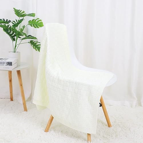 Miniatura 76 de Lawkul Mantas de ganchillo para bebé, manta de punto gofre celular para recién nacido, manta de punto trenzado para niños y niñas, tamaño 40 x 30