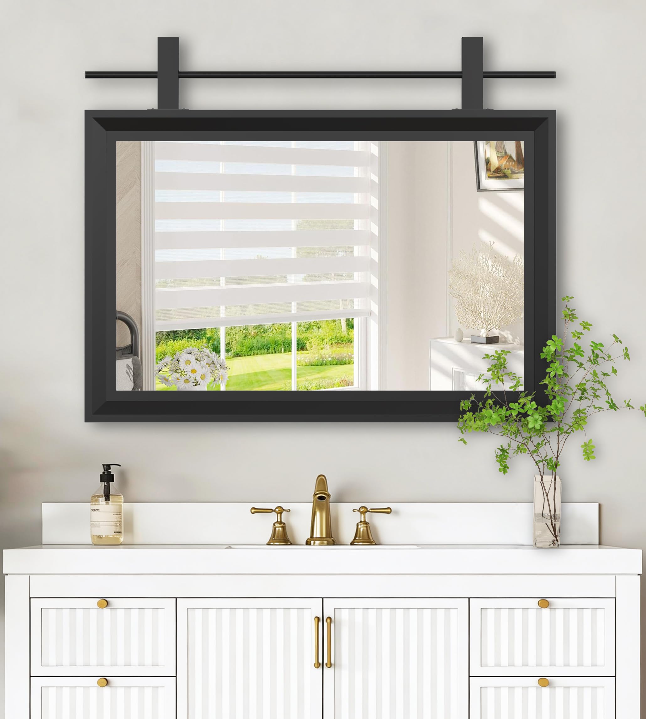 Amazon.co.jp: ANYHI 90.5 x 74cm 壁掛けミラー ブラックアルミ