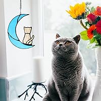 Vista 2 de Decoración de gato atigrado gris en luna azul para colgar en la ventana, regalo conmemorativo para los amantes de los gatos, adorno para mascotas