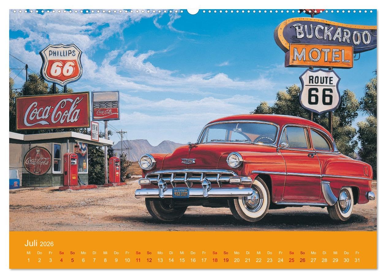 Route US 66 Momente Gemälde von Georg Huber (hochwertiger Premium Wandkalender 2026 DIN A2 quer), Kunstdruck in Hochglanz: Amerika Impressionen (CALVENDO Mobilitaet)
