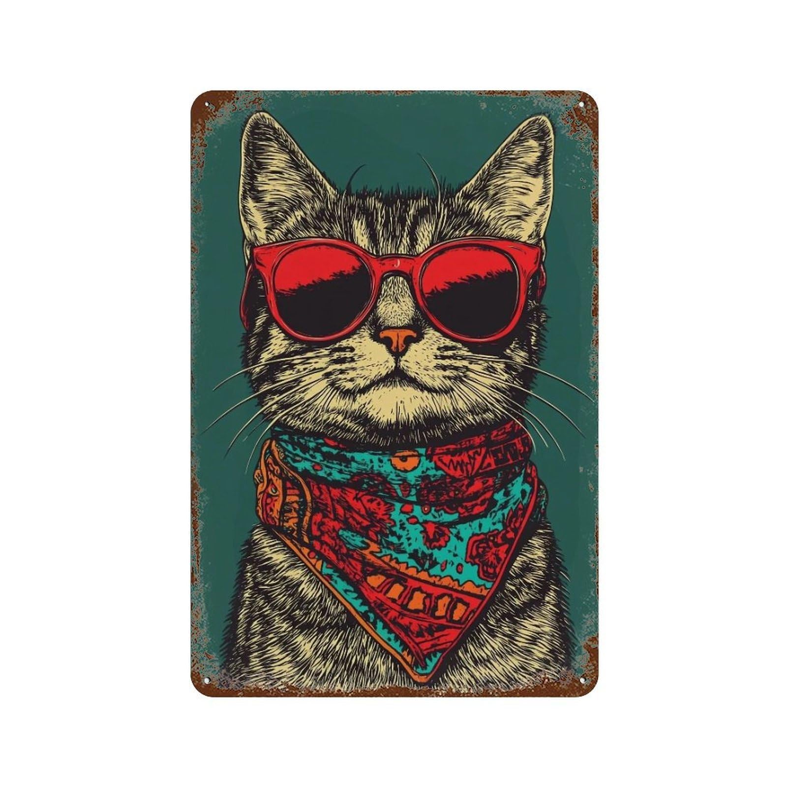 HDURYEYRYY Hippie Tabby Cat 01 Wall Retro Iron Vintage Art Metal Tin Sign Poster Modern Home Cofffee Club Art Bar Shop Decor 30x20cm