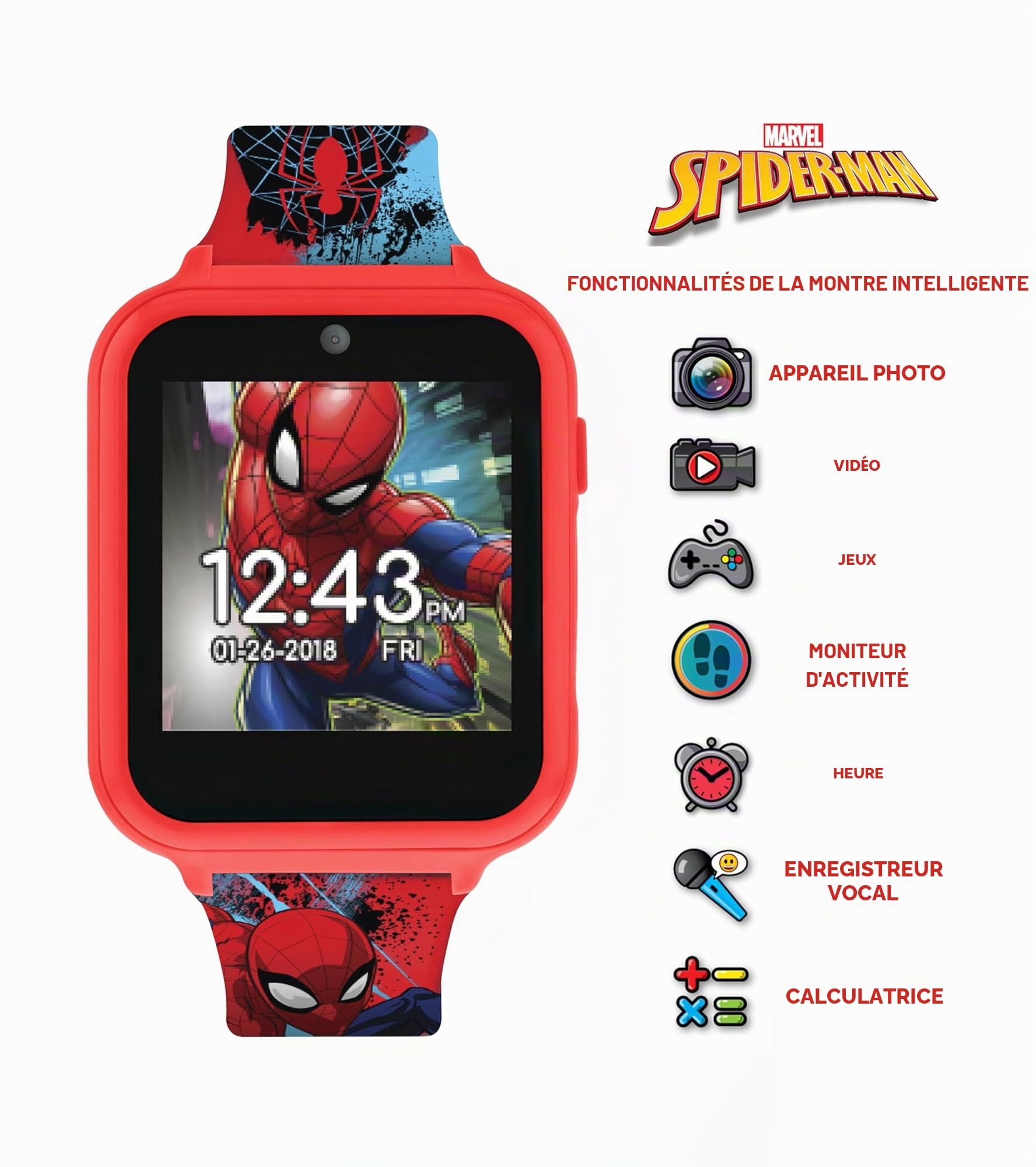 Marvel Mixte Enfant Numérique Digital Montre avec Bracelet en Silicone Rouge SPD4588