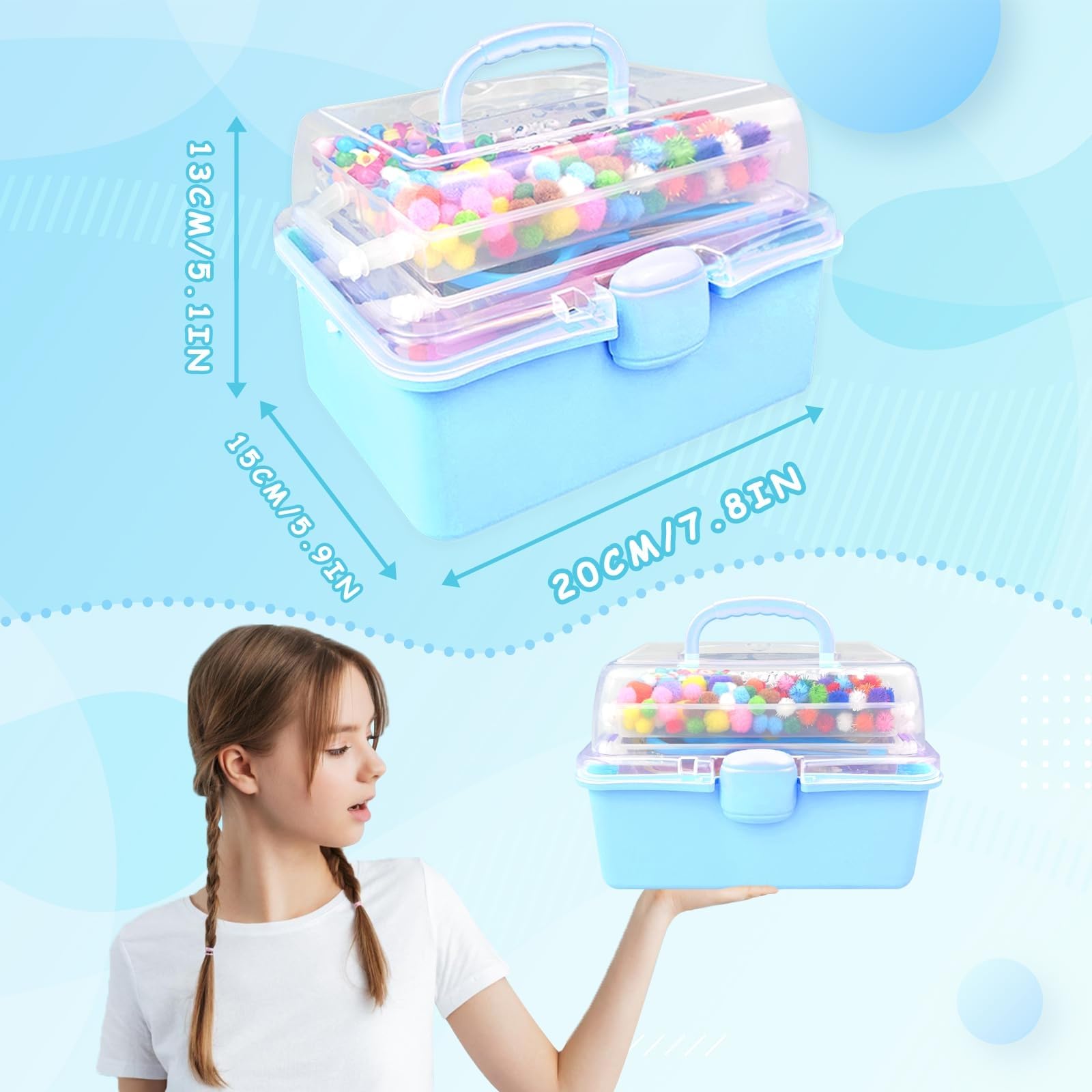3000 Bastelset Kinder Basteln Bastelkoffer mit Pfeifenreiniger Bastelsets für Kinder im Alter von 4-6, 6-8, 8-12 DIY Schulbedarf Material Bastelbox Set Spielzeug Geschenke für Mädchen Jungen, Blau