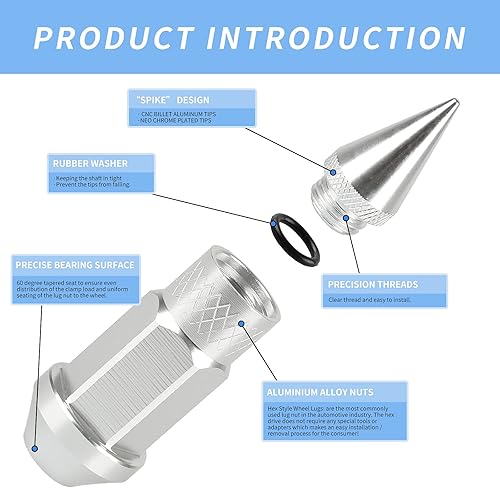 Miniatura 4 de Tuercas de aluminio extendidas para llantas M12X1.5, 20 Uds., 2.362 in, plateado