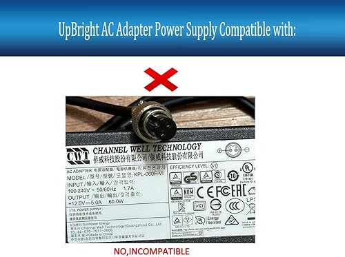 Miniatura 4 de UPBRIGHT Adaptador de 4 pines DIN 12V CACC compatible con CWT KPL-060F KPL-060F-VI KPL060F KPL-060FVI KPL060F-VI KPL060FVI Channel Well Technology