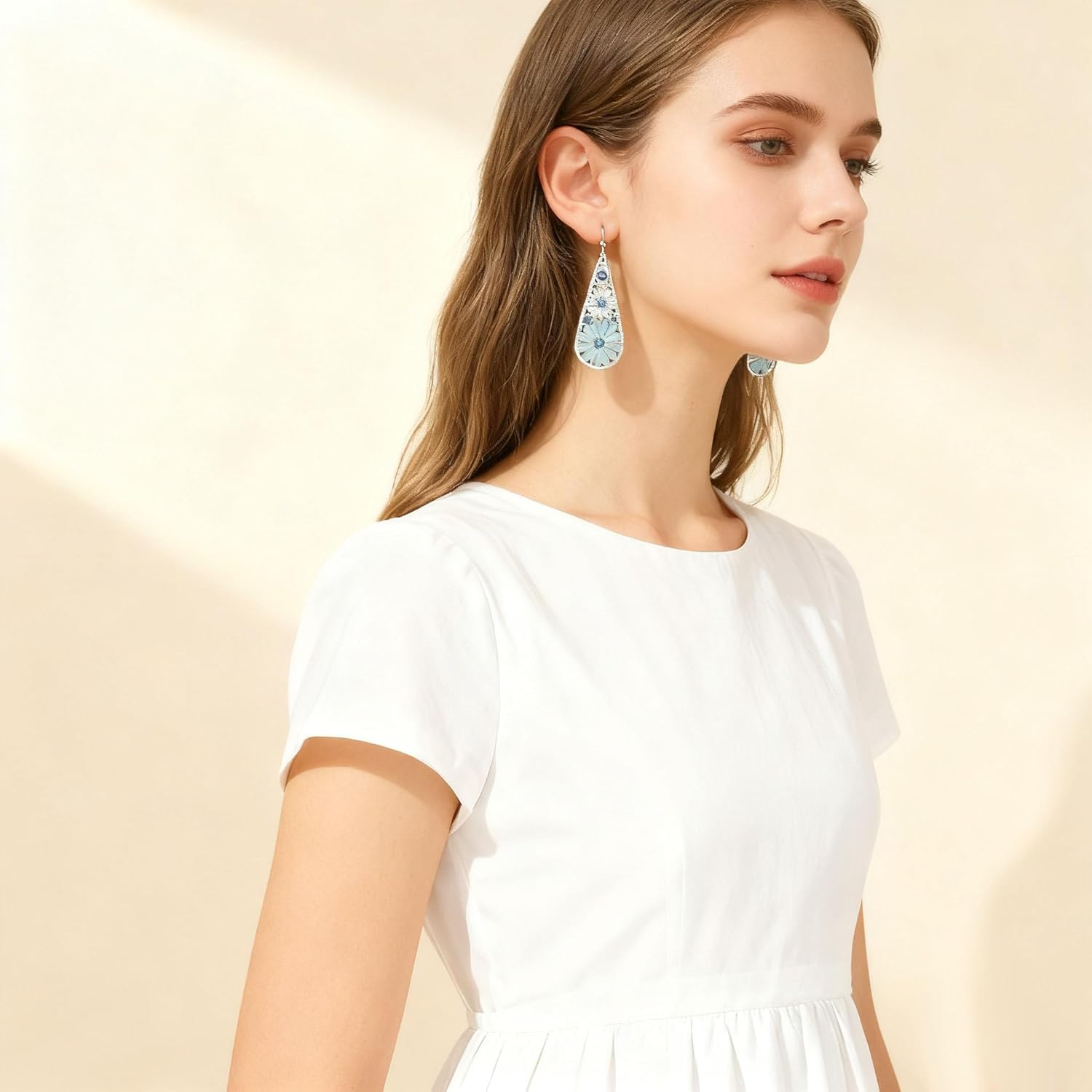 Bohemian Crystal Teardrop Dangle Earrings, Copper, Tribal Geometric Design, Handmade National Style for Women - Image 7