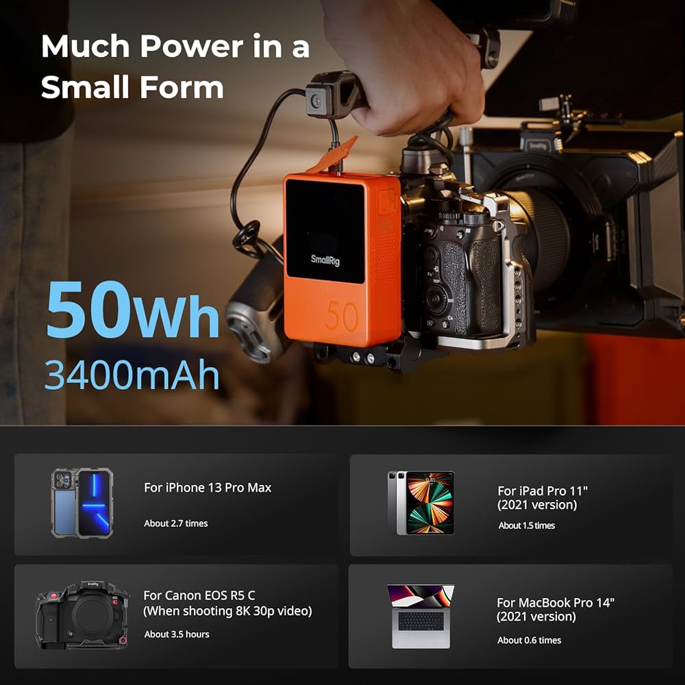 Amazon.com: SMALLRIG V Mount Battery VB50 Orange, 50Wh