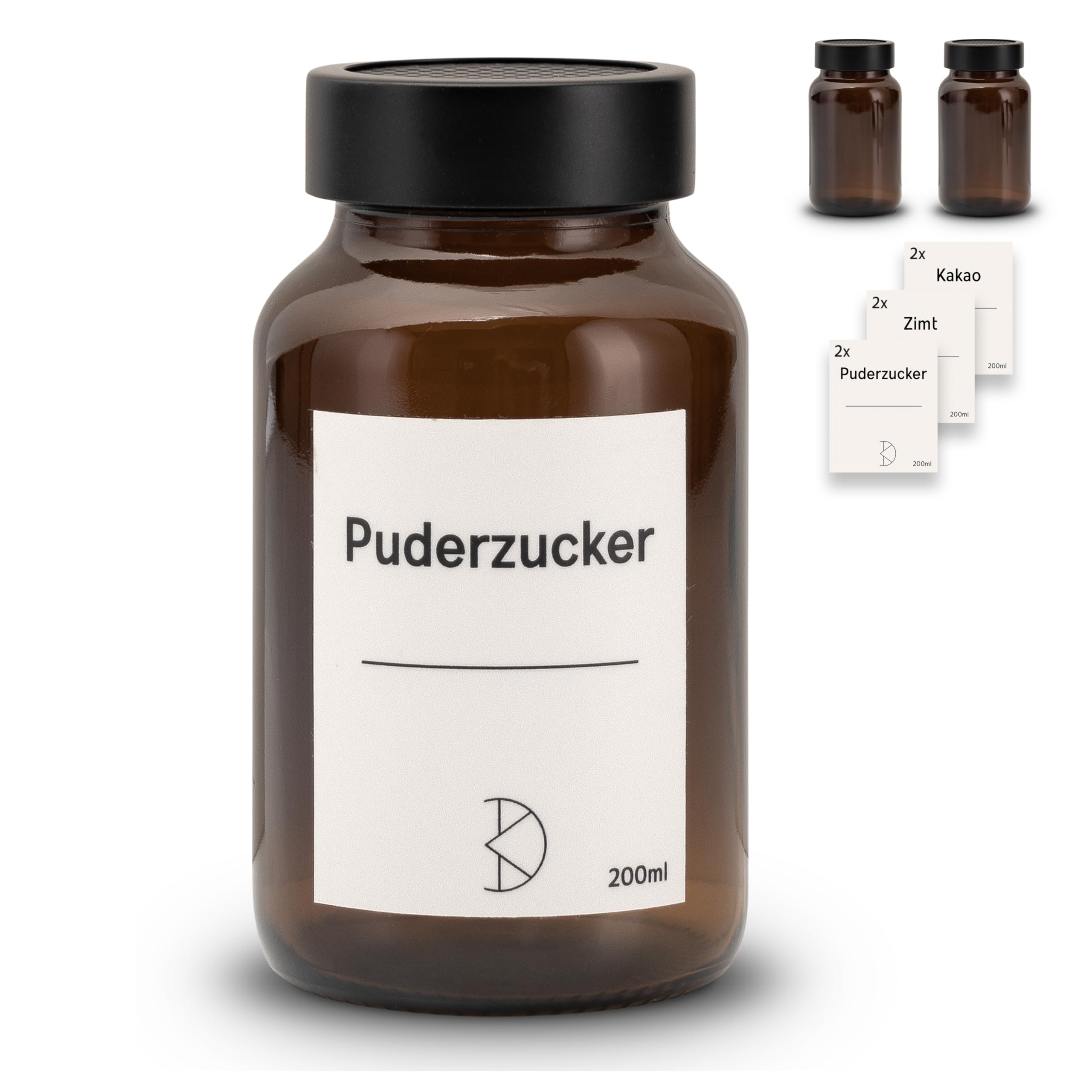 Espolvoreador de cacao y azúcar en polvo, cristal marrón con accesorio de acero inoxidable, dosificador de cacao, canela y azúcar en polvo, 200 ml, 2 unidades con pegatinas