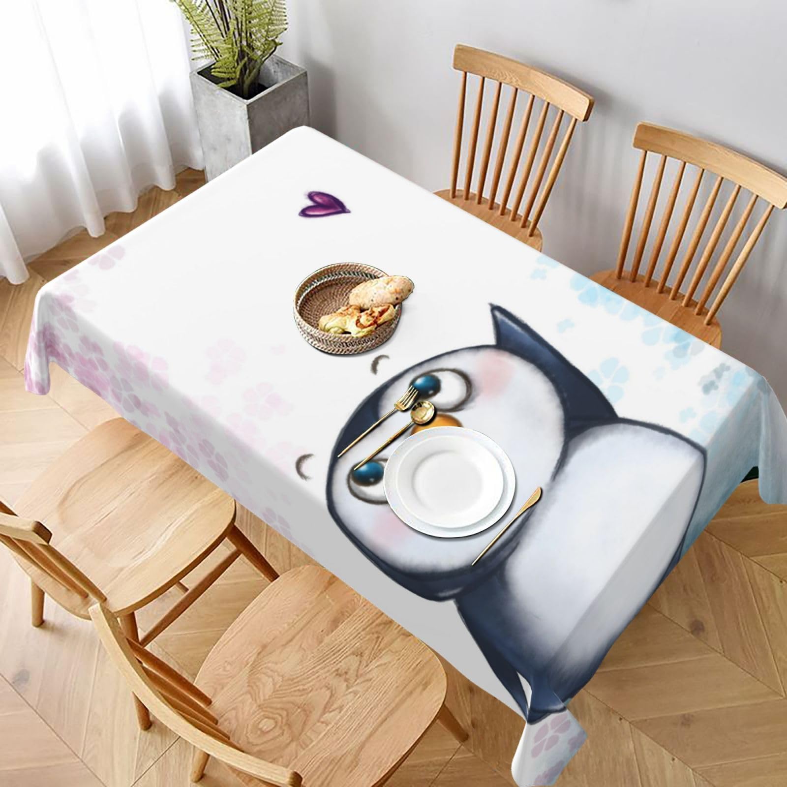BNVSADC I Love Penguins Printed Rectangle Tablecloth 228x152 CM, Water Resistant Polyester Table Cloth Decorative Fabric Table Covers for Kitchen Dining Table Parties Camping