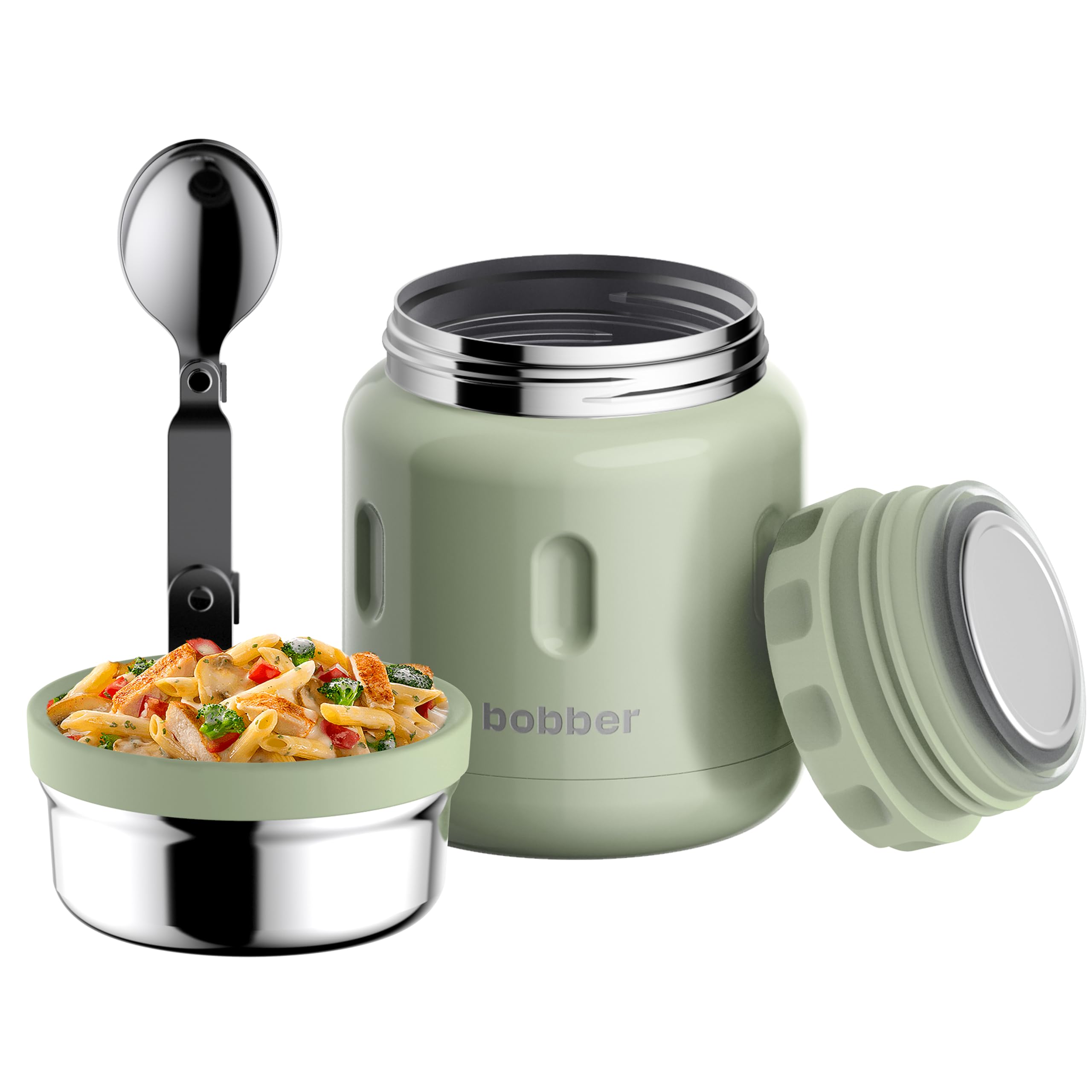 BOBBER Termo aislado de acero inoxidable de 16 onzas para alimentos calientes, recipiente de sopa de boca extra ancha con cuchara y cuenco, mantiene el arroz y la pasta calientes durante 10 horas y