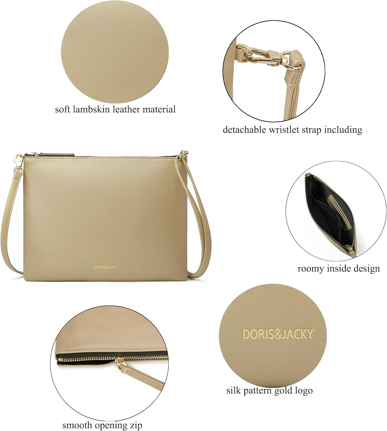 DORIS&JACKY Lambskin Leather Wristlet Clutch Purse for Women Soft Designer Slim Cell Phone Pouch Bag with Detachable Strap - Image 3