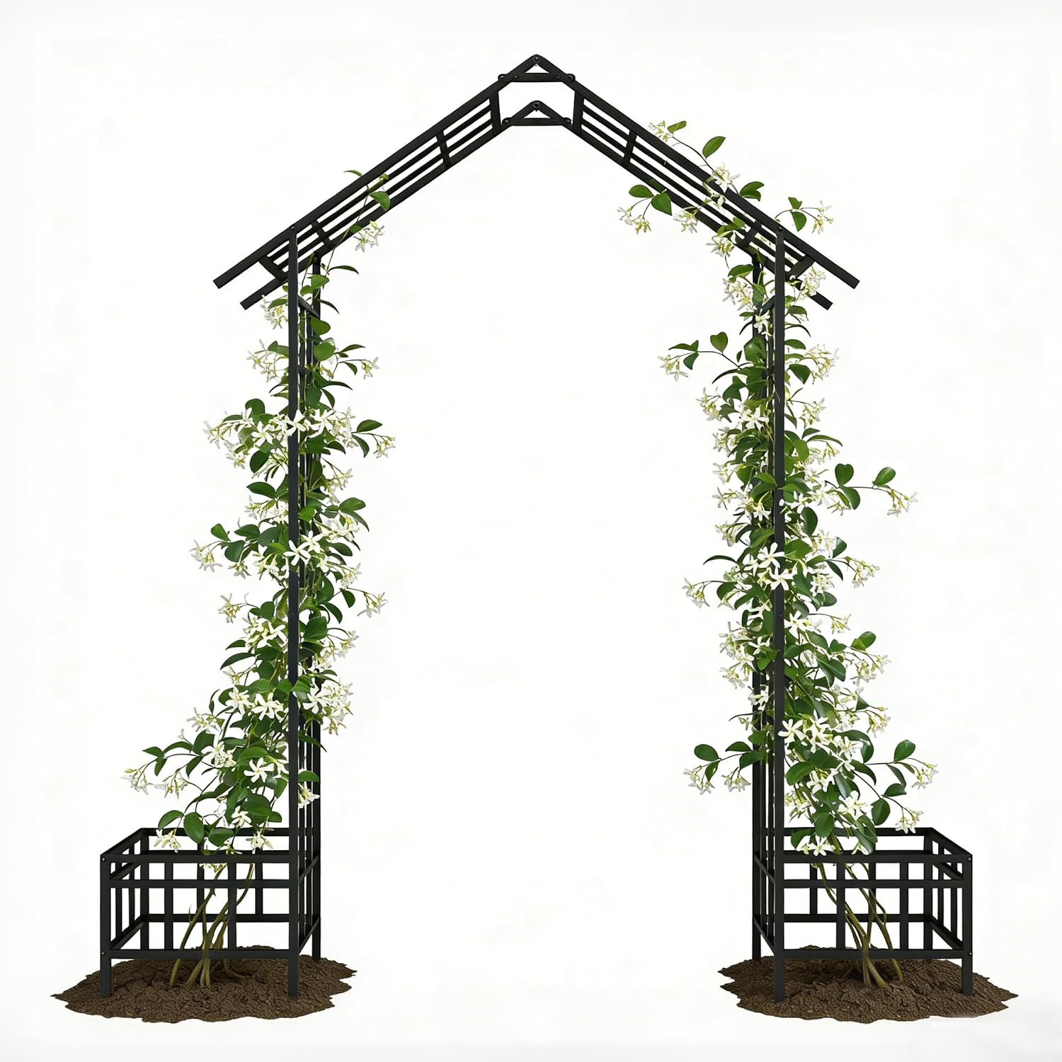 Adjustable Metal Garden Arch with Planters, Heavy Duty Galvanized Steel Arbor for Climbing Plants, Outdoor Pergola Trellis for Rose, Vine, Ivy, Wedding Arch Decoration