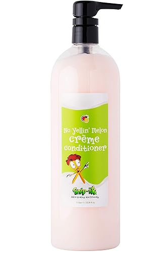 Snip-its No Yellin' Melon - Acondicionador natural para niños de 1 litro con bomba superior, nutre y restaura el cabello de los nadadores,