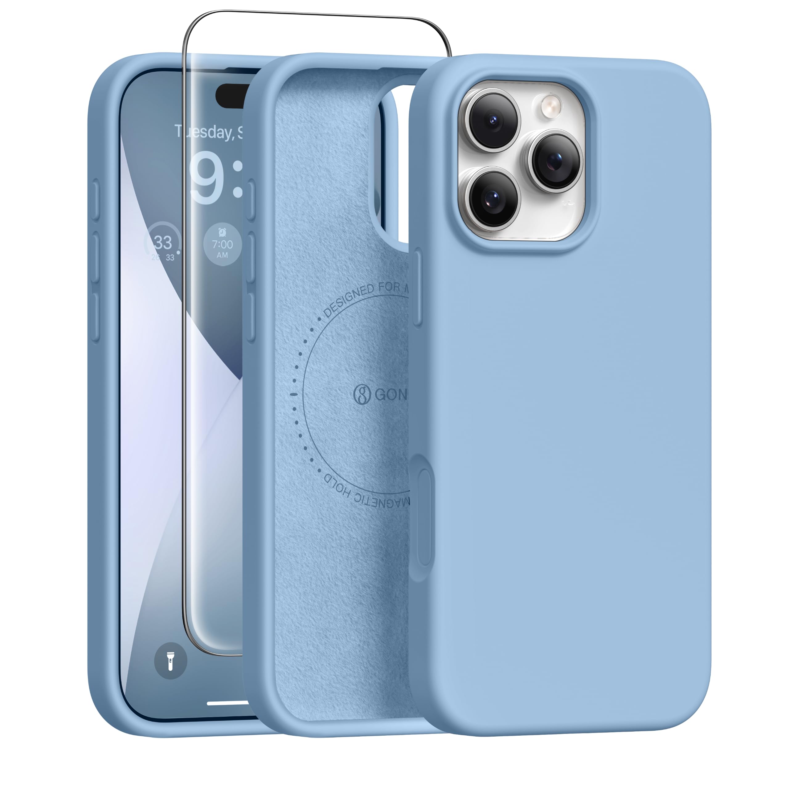 GONEZ Magnetic for iPhone 16 Pro Case, Silicone Cover Mist Blue