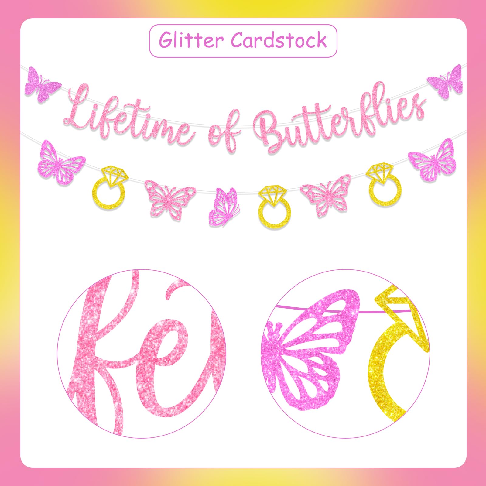 'Lifetime Of Butterflies' Bridal Shower Wall Decal - Gold Lettering Backdrop For Wedding, Engagement Party