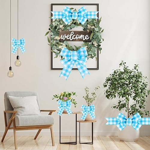 Miniatura 51 de 2 lazos de arpillera de Navidad, hechos a mano, prefabricados para coronas, adornos decorativos grandes de Navidad, decoración de árbol, lazos