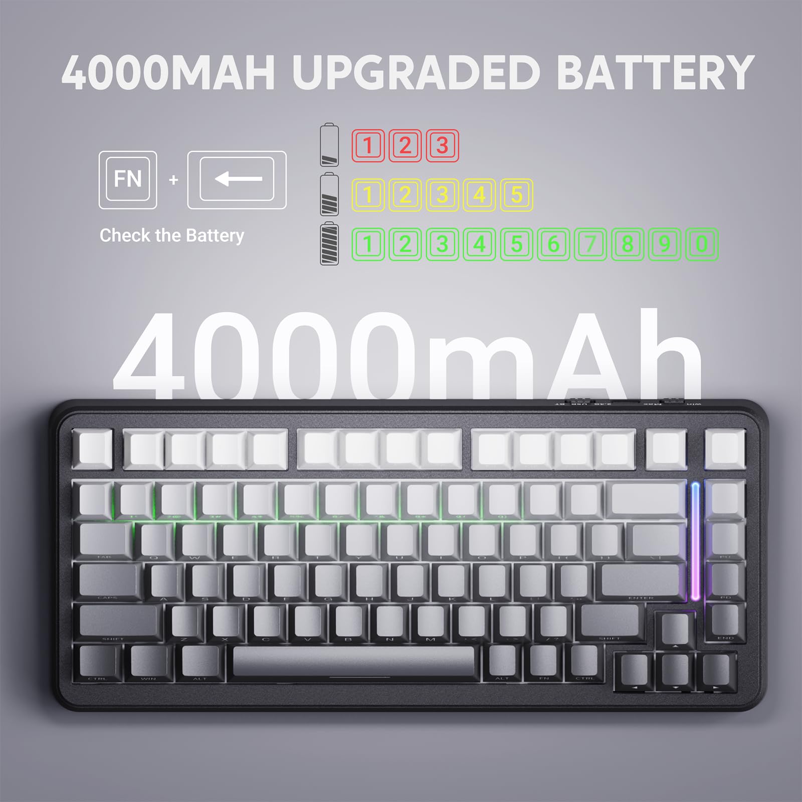 ATTACK SHARK M86 Gasket Tastiera Meccanica, 75% Tri-Mode (BT/2.4G/USB-C) Tastiera da Gioco RGB Wireless, Incisione Laterale, Hot Swap, Interruttori Lineari Pre-Lubrificati, 4000 mAh - Sfumatura Nera