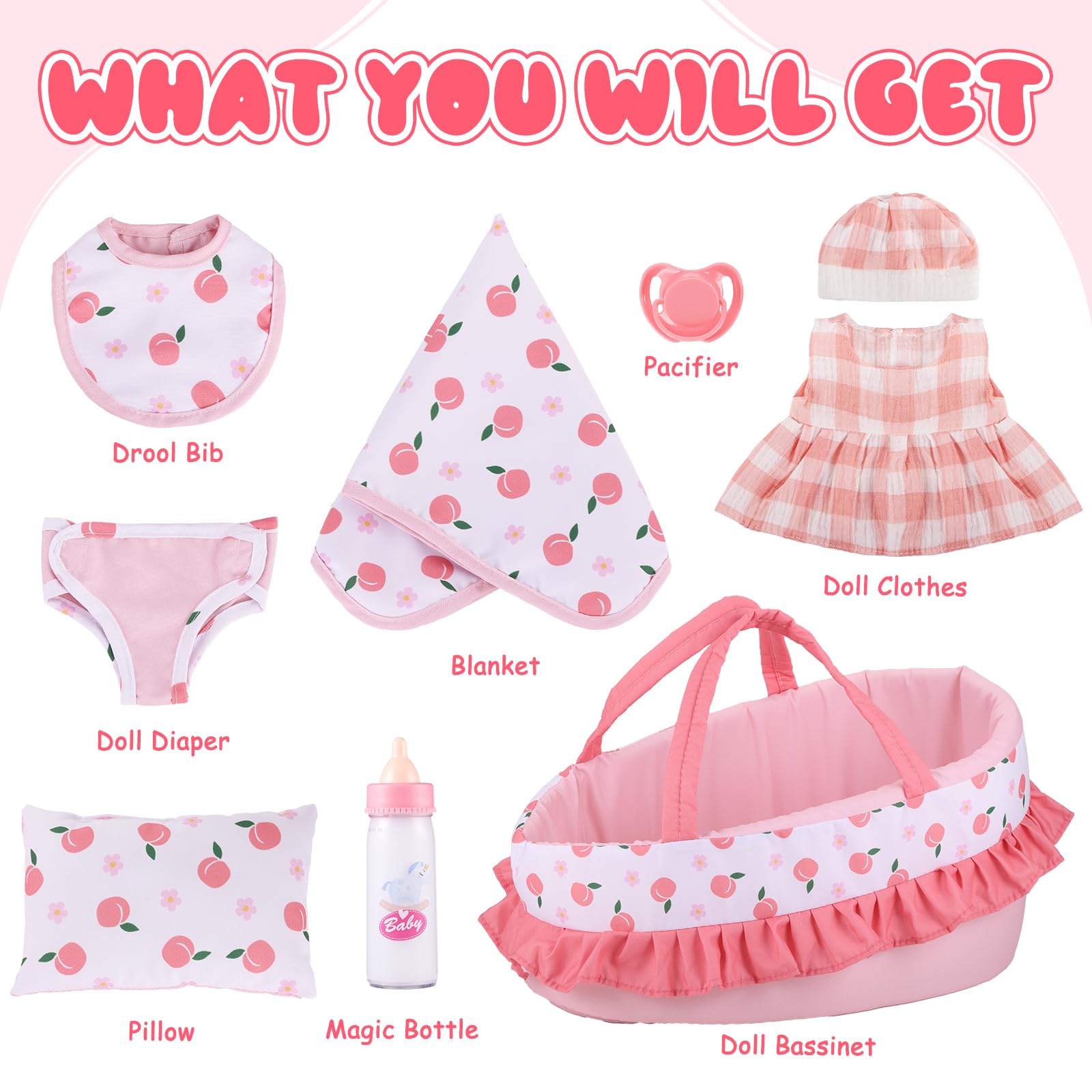 GAGAKU - Baby Crib Carrier, 12" Doll Accessories Set, 12" Doll Carrier Accessories, Including Magic Bottle, Bib, Pacifier, Diaper - Image 4