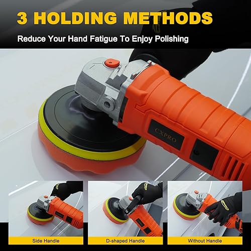 Miniatura 5 de Kit de pulidora de búfer, pulidora rotativa de 1600 W con almohadillas de 6 pulgadas7 pulgadas, 7 velocidades 1000-3500 RPM, mango desmontable para