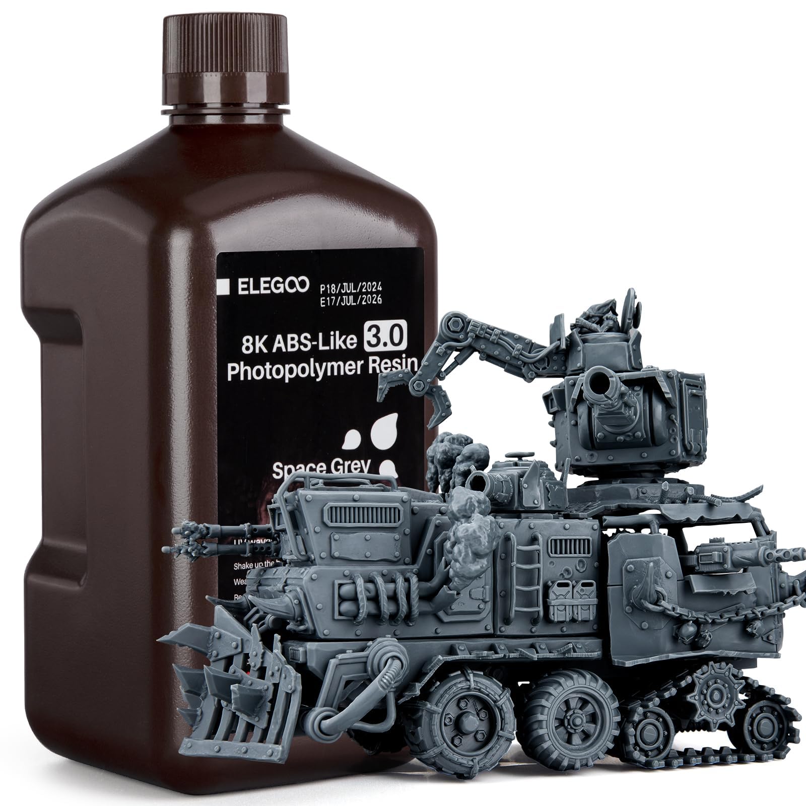 ELEGOO ABS-Like 8K 3D Printer Resin 3.0, 405nm Photopolymer Resin for 12K/14K/16K Mars Saturn Jupiter MSLA DLP LCD 3D Printing with Strength and Toughness, Space Grey 2000g