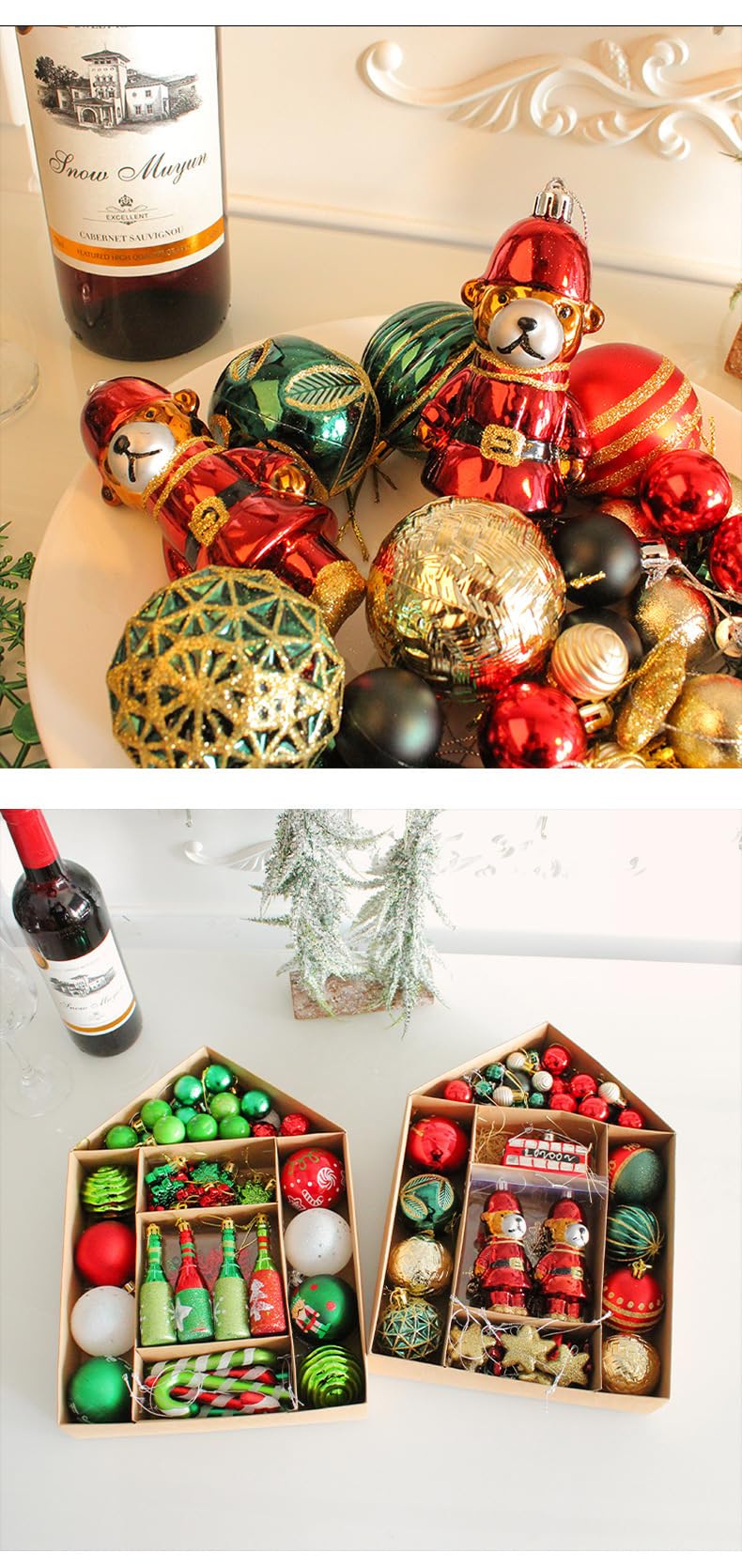 Christbaumkugeln, 70 Stück, Christbaumschmuck for Aufhängen for Hauspartys und Feiertage(45 Red Candies)