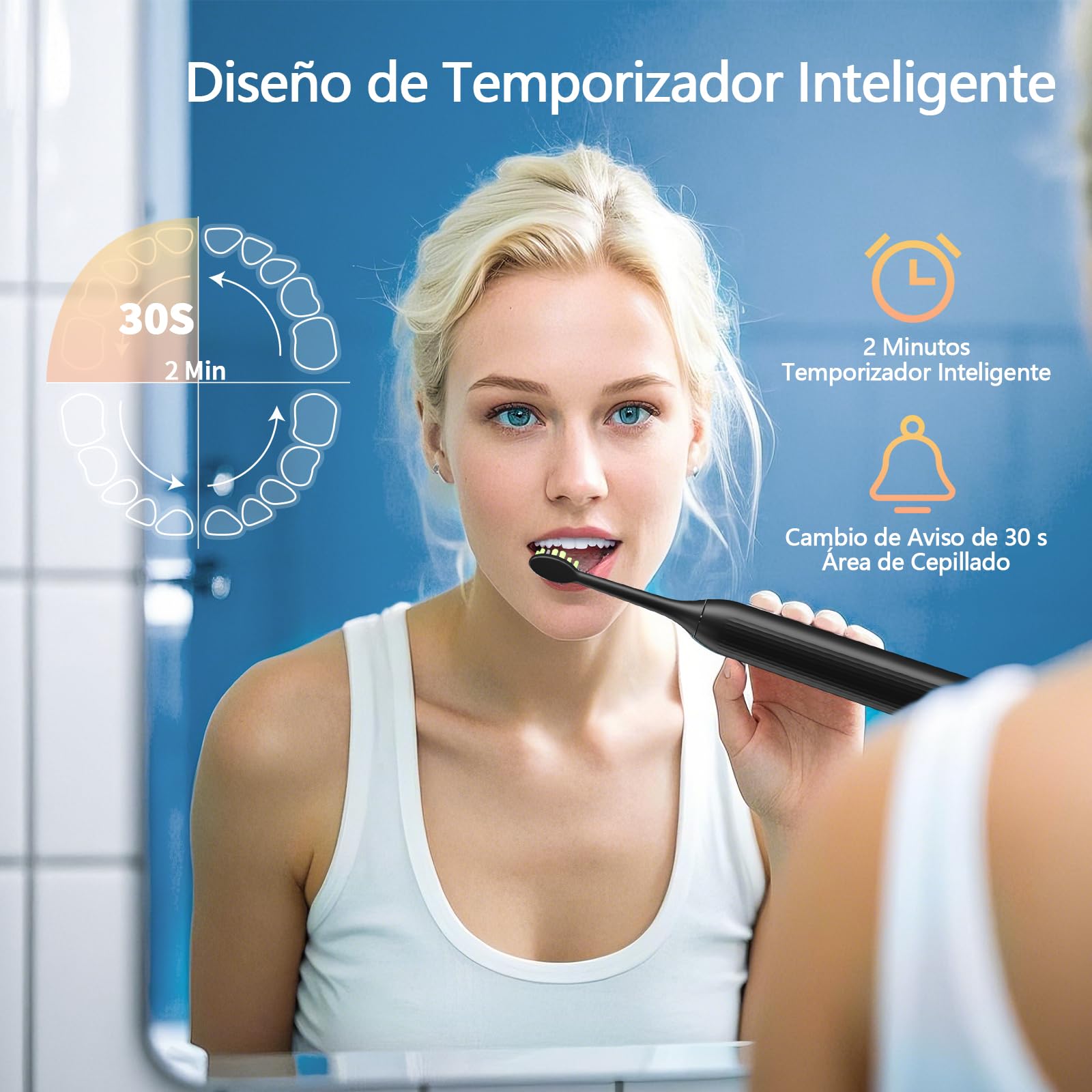 OasiSmile Cepillo de Dientes Electrico Sónico para Adultos, Cepillo Dientes Electrico Recargable con 6 Cabezales, 4 Modos de Limpieza, 120 Días de Autonomía, Temporizador 2 Minutos, 42000 VPM, IPX7