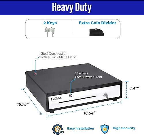 Miniatura 5 de SAM4s - Cajón de efectivo manual de 16 pulgadas, color negro, resistente, con acero inoxidable de 5 billes5 monedas