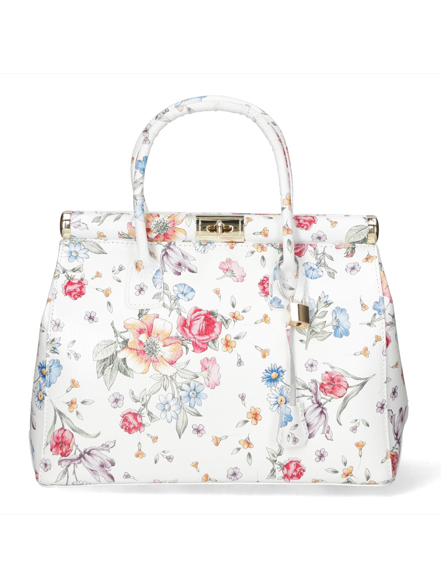 Gave Lux Bolso de Mano Mujer Piel Dólar Blanco Estampado Flores - Artesanal Made in Italy Bianco UNIQUE