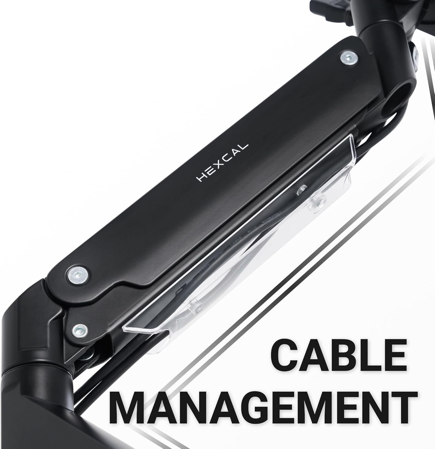 Hexcal Heavy Duty Monitor Arm for 57" Ultrawide Screens, Support up to 59.4 lbs, Full Motion Desk Mount with Quick Release VESA (75/100/200mm), C-Clamp & Grommet Base, Space-Saving Design