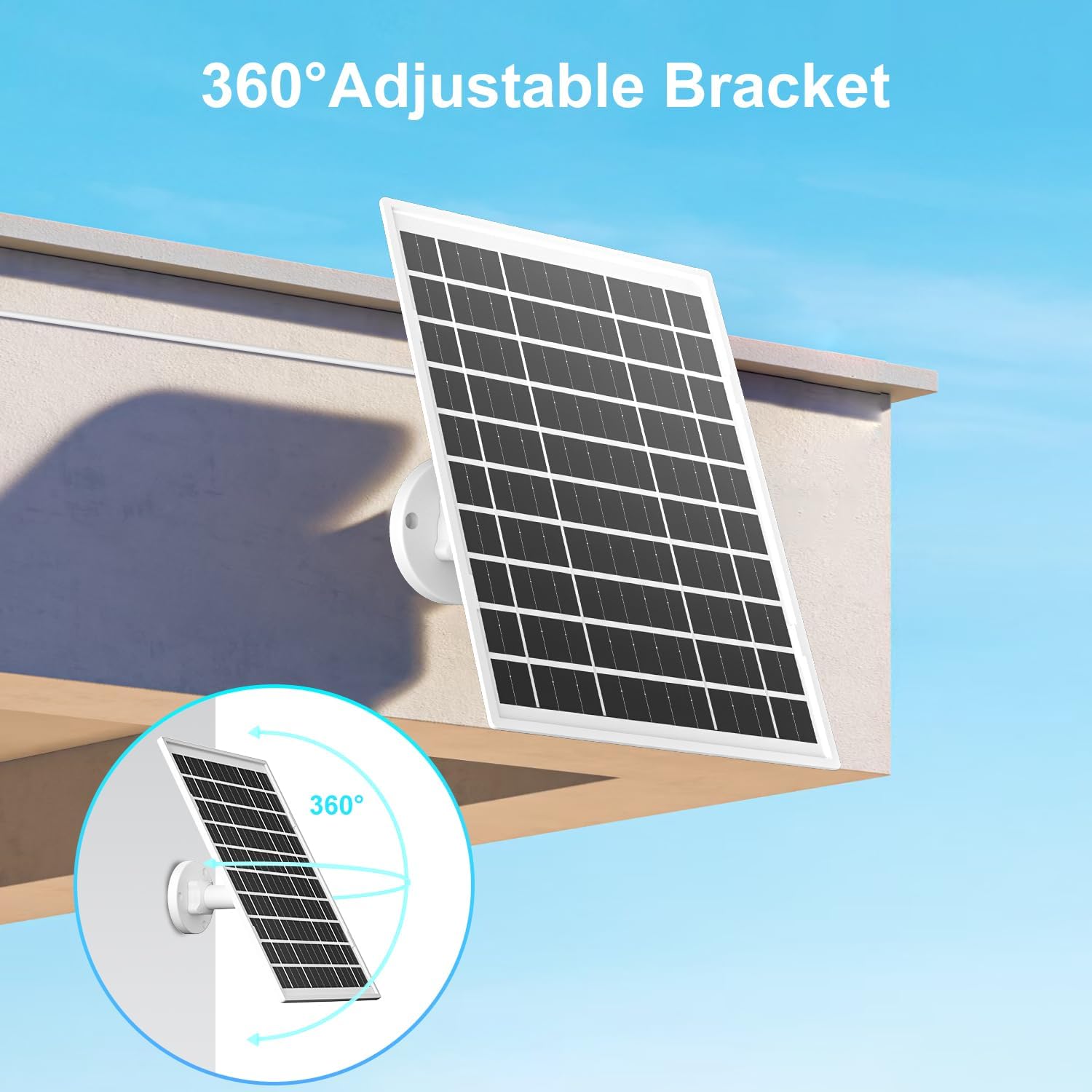 iTODOS 6W Solar Panel for myQ Smart Garage Door Video Keypad,16.4Ft Outdoor Power Charging Cable and Adjustable Mount, Continuously Charging Your Video Keypad