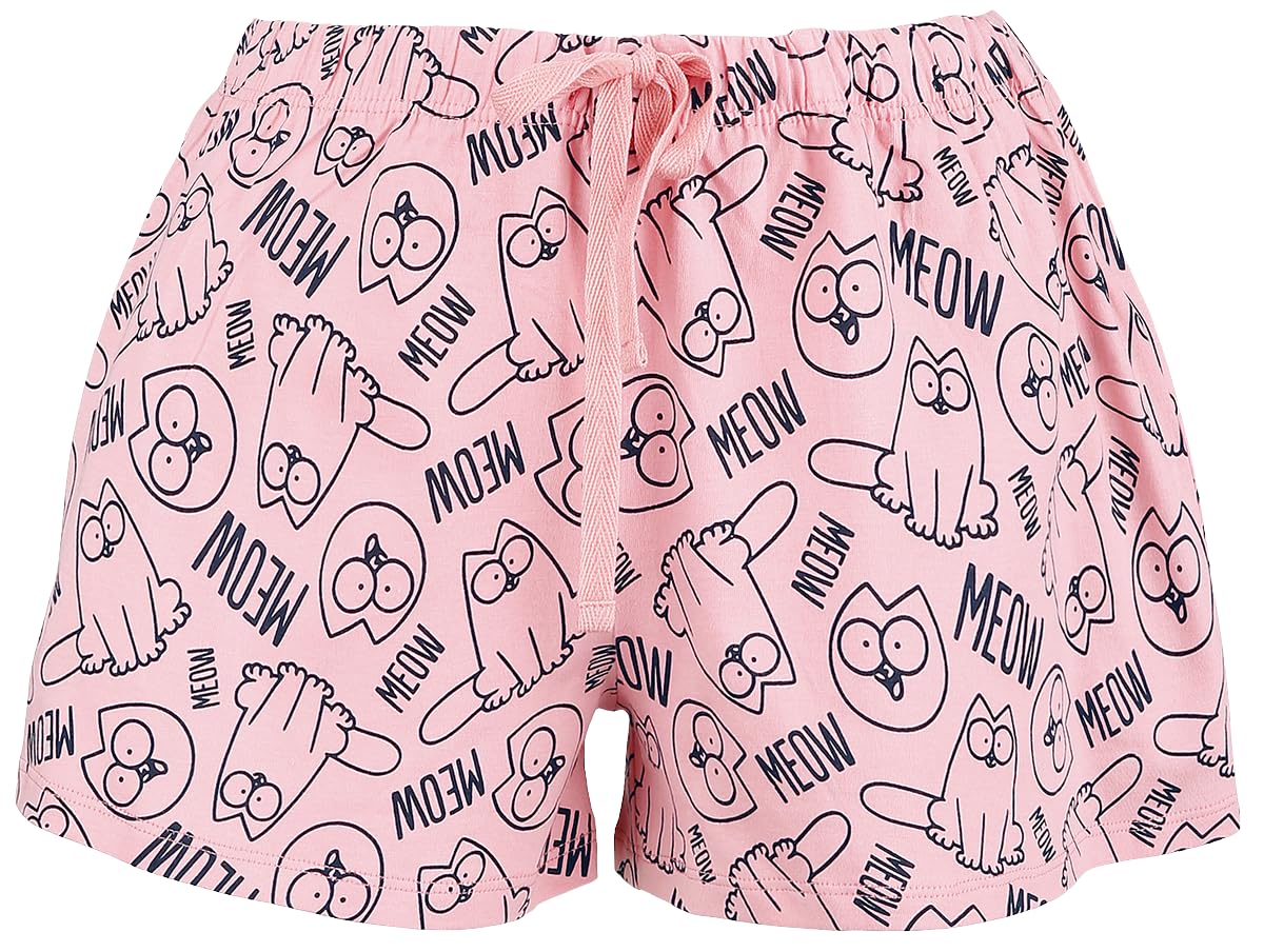 Simon' s Cat Meow Donna Pigiama Bianco/Rosa 100% Cotone