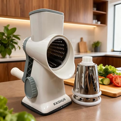 Miniatura 6 de Rallador de queso, rallador giratorio de queso, picador de verduras, acero inoxidable con base de succión al vacío, herramienta de cocina