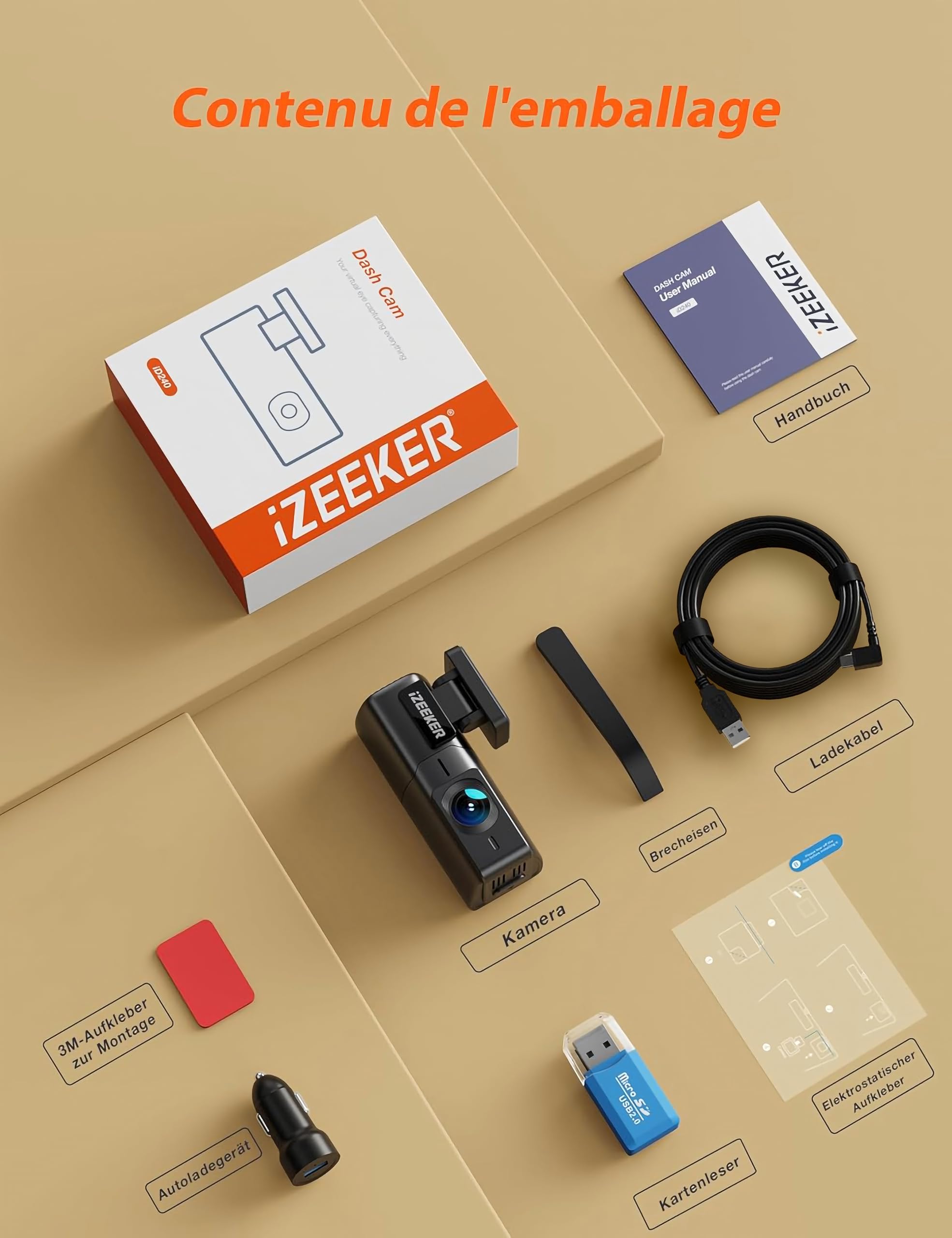 iZEEKER 2.5K Dashcam Voiture, Camera Voiture 1440P WiFi, Mini Dash Cam Avant avec App Contrôle, Vision Nocturne, WDR, Capteur G, Enregistrement en Boucle, Mode Parking 24H