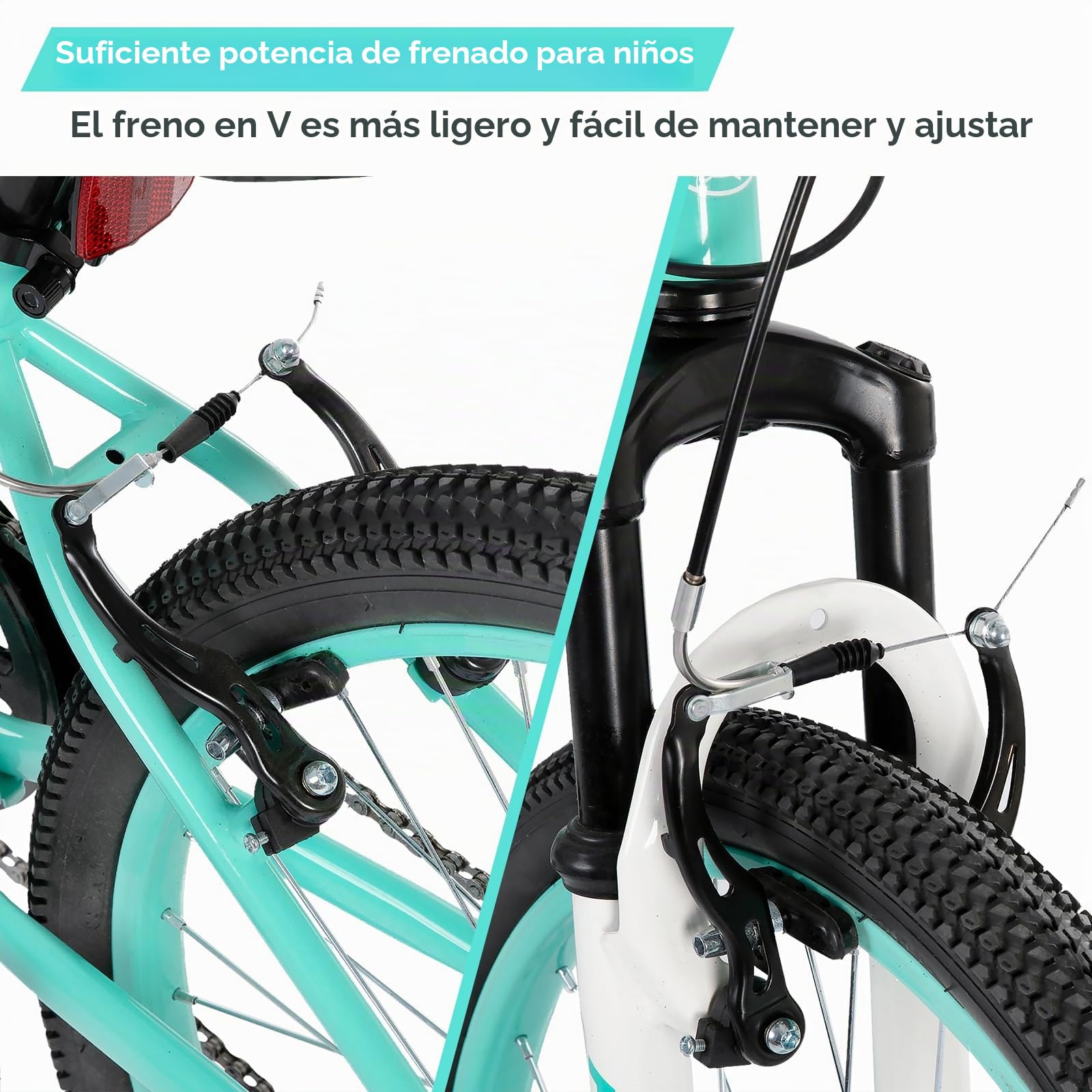 HILAND Climber Bicicleta Infantil de 24 Pulgadas, 7 Velocidades, Freno en V, Bicicleta de Montaña para Niños y Jóvenes con Horquilla de Suspensión，Azul/Verde Menta/Rosa/Negro