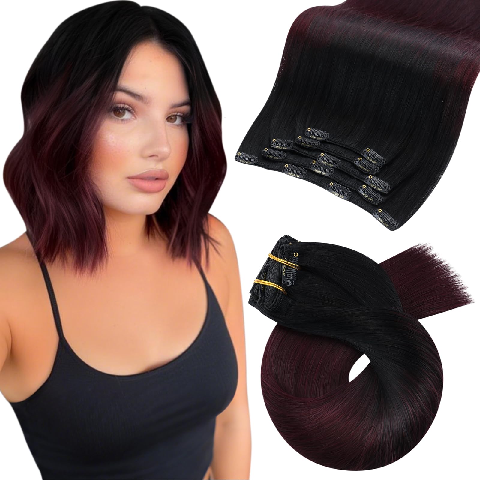 Moresoo Human Hair Extensions Clip in Real Hair Ash Blonde with Bleached Blonde Clip in Hair Extensions Remy Human Mid-length Hair Layered Add Volume 14 Inch 5pcs/80g #P18/613 — view 52