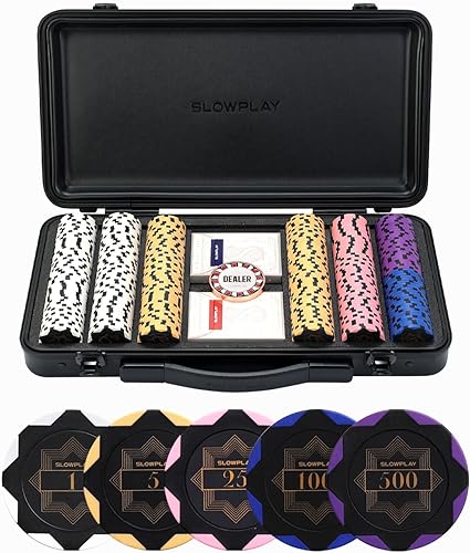 SLOWPLAY Nash - Juego de fichas de póquer de arcilla de 0.49oz para Texas Hold'em, 300 piezas500 piezas, chips en blanco chips numerados. Cuenta