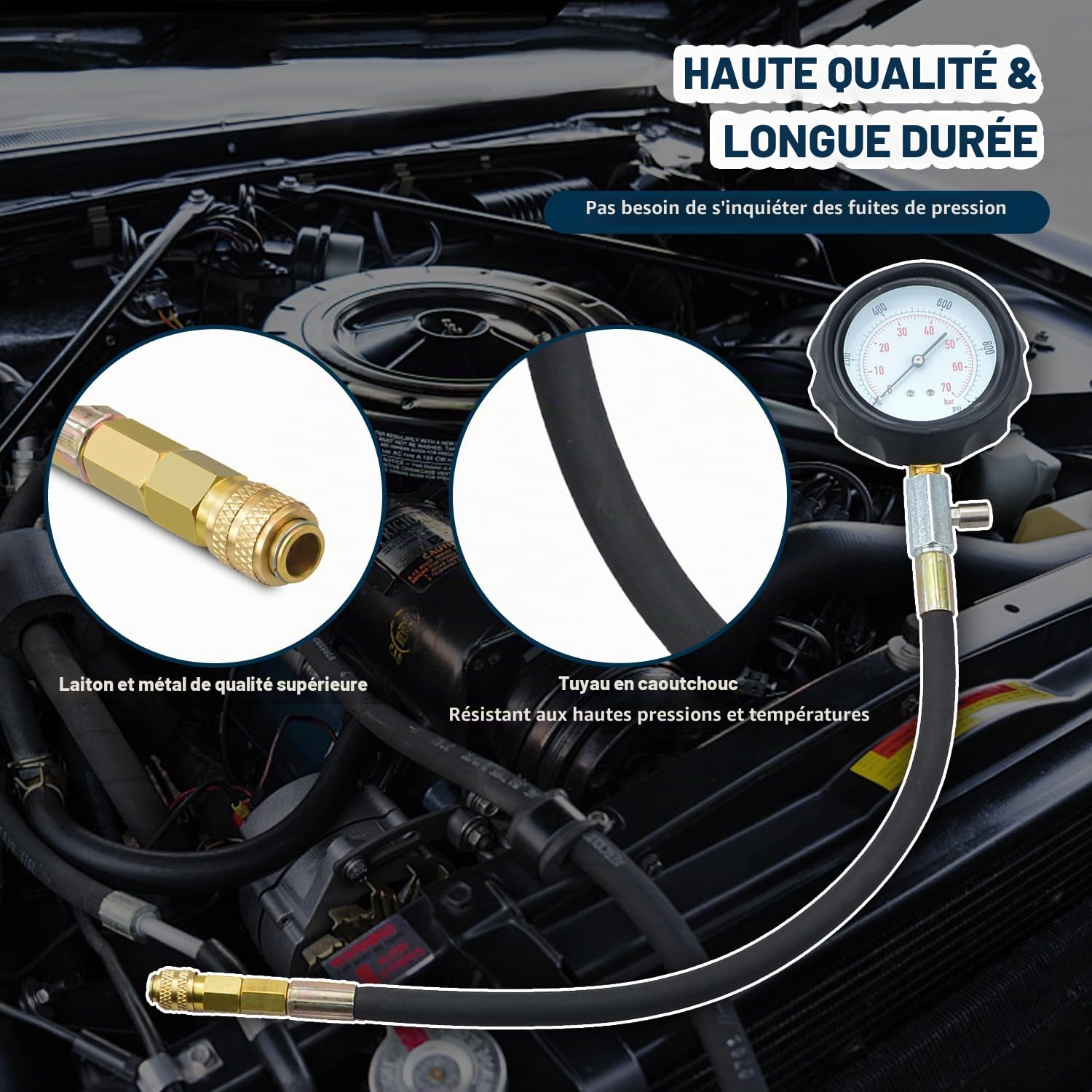 18 pièces Kit de test de compression pour moteur Diesel Manomètre de test pour moteur Diesel
