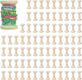 SHENLIU 80 Pcs Wooden Spools for Crafts 2 Inch Empty Natural Wood Thread Spools Bulk Barrel Empty Thread Spool Antique Wood Spool for Organizing Cord Twine Ribbon Chains Elastic Threads
