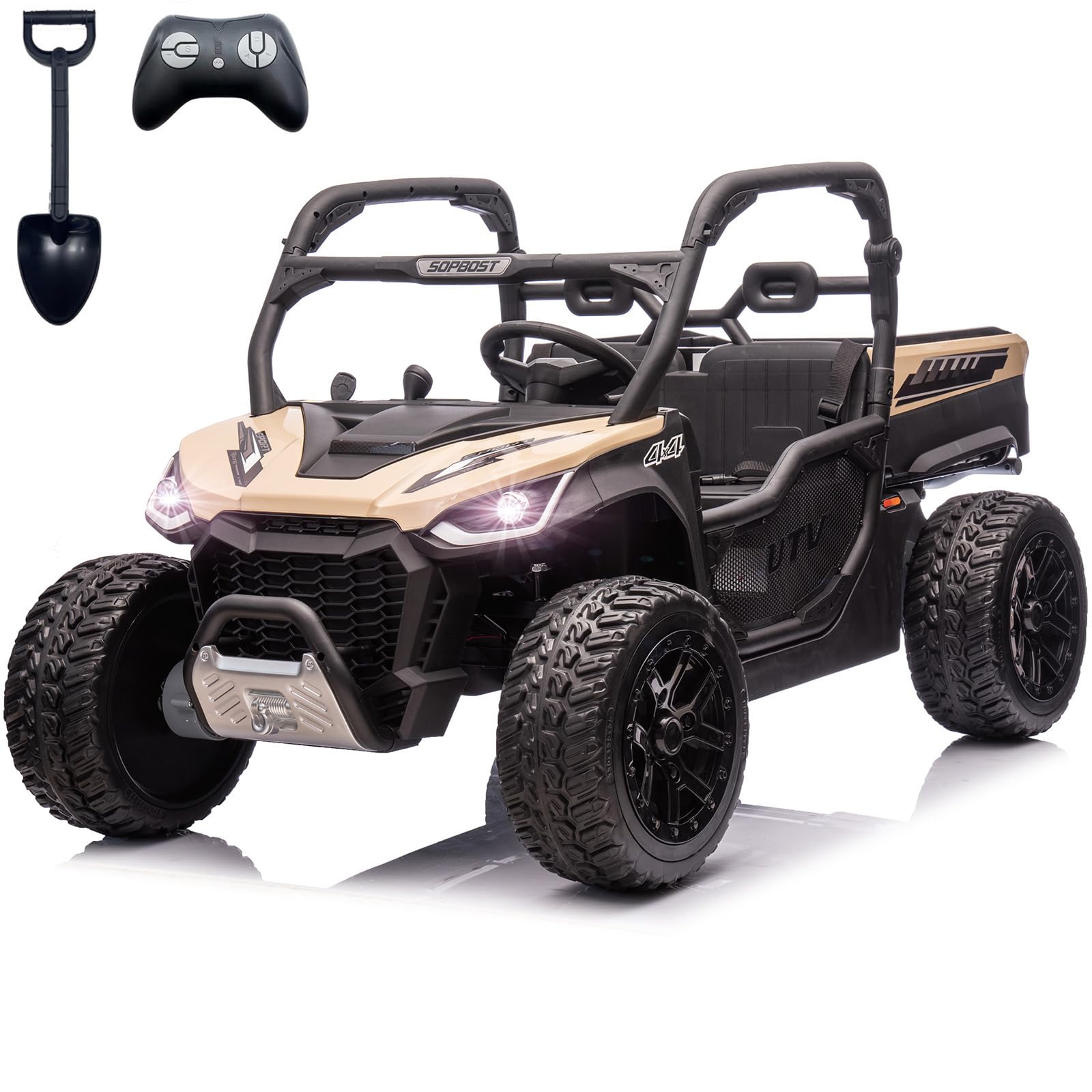 NEWQIDA 2 Seater Kids UTV 24V Ride on Toy for Kids Side by Side, Quicksand