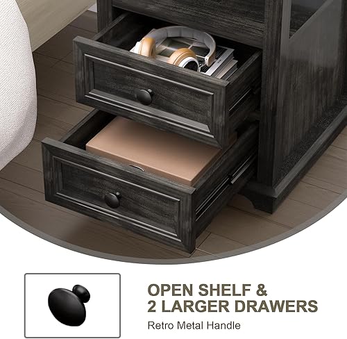 Miniatura 5 de REDAYFUR Mesa auxiliar con estación de carga rápida USB C, mesa auxiliar de sofá de 18 pulgadas con 2 cajones, armario de almacenamiento cuadrado de