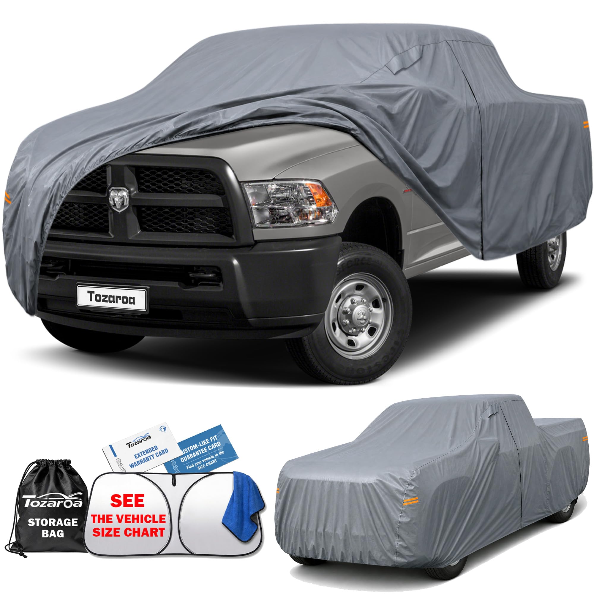 Tozaroa Truck Cover Waterproof All-Weather,Outdoor Full Exterior Pickup Covers(Length 243-250 inch) with Windshield Sun Shade Universal Fit Ford F-Series, Tundra, RAM 1500 etc,Size T6 (See SizeChart)