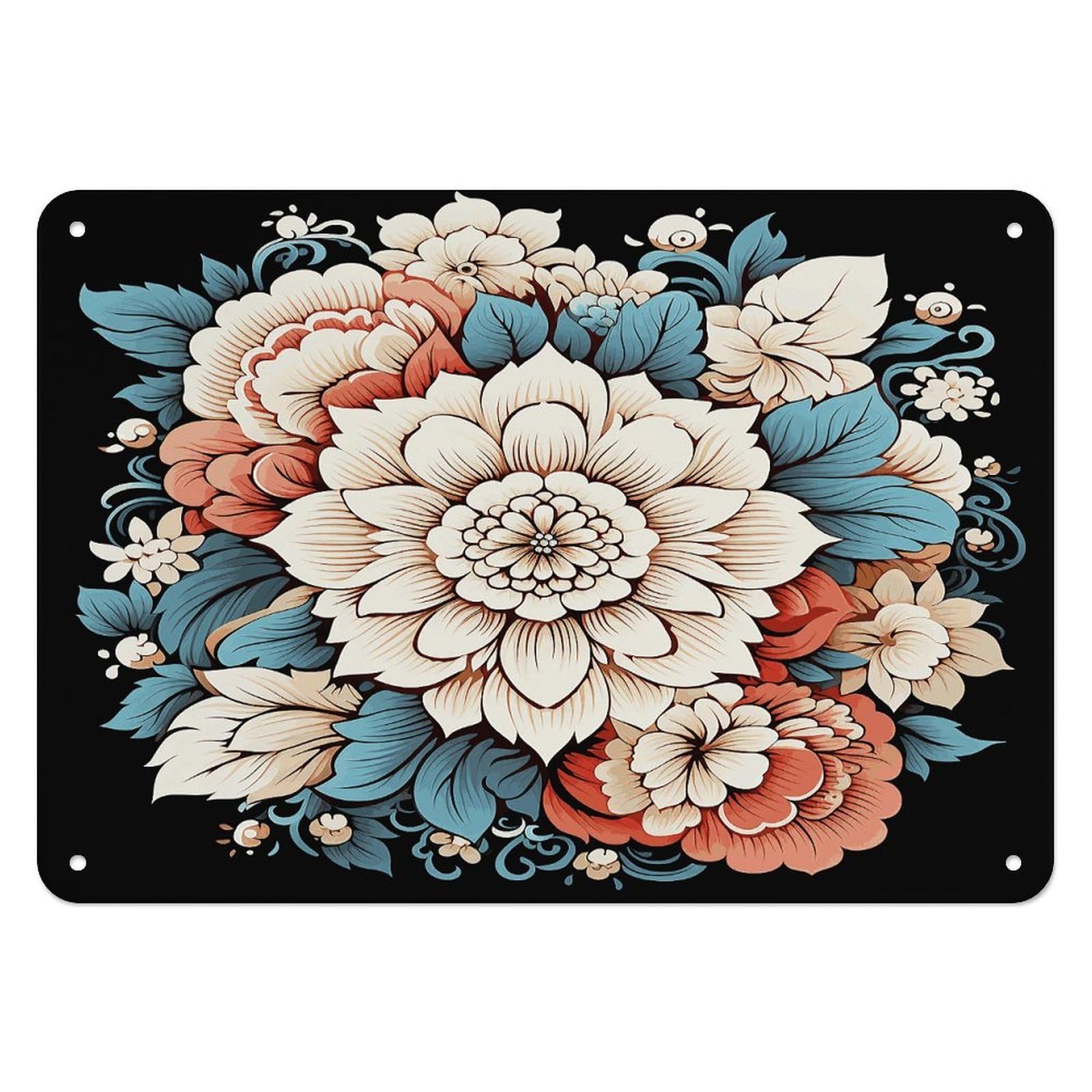 Fodpand Style Floral Print Retro Vintage Metal Tin Sign,Wall Art Decor Garden Plaque Poster For Bedrooms Yard Bars Pubs Patios Porches 7.9X5.5 Inch