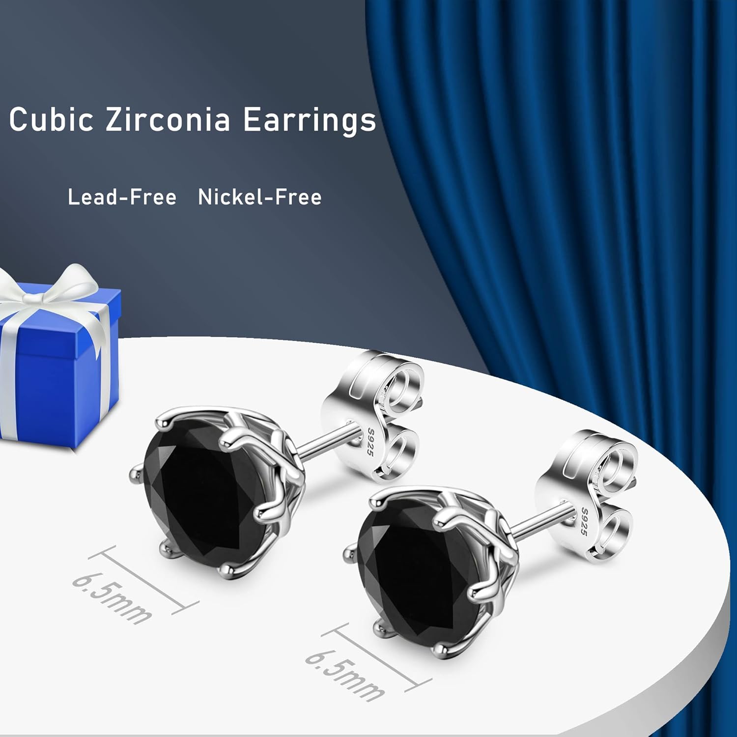 18K White Gold Plated Brilliant Cut Simulated Diamond Cubic Zirconia Stud Earrings Sterling Silver Hypoallergenic CZ Stud Earrings for Women Men 6 Prongs Setting - Image 5