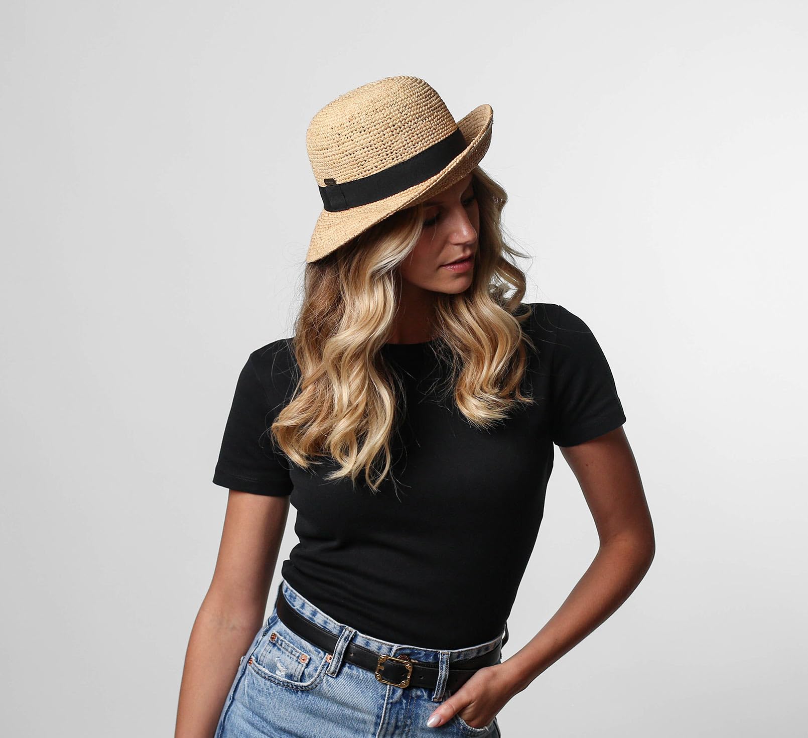 Chapeau Melon Paille Pliable, Femme Camille Raphia Fino