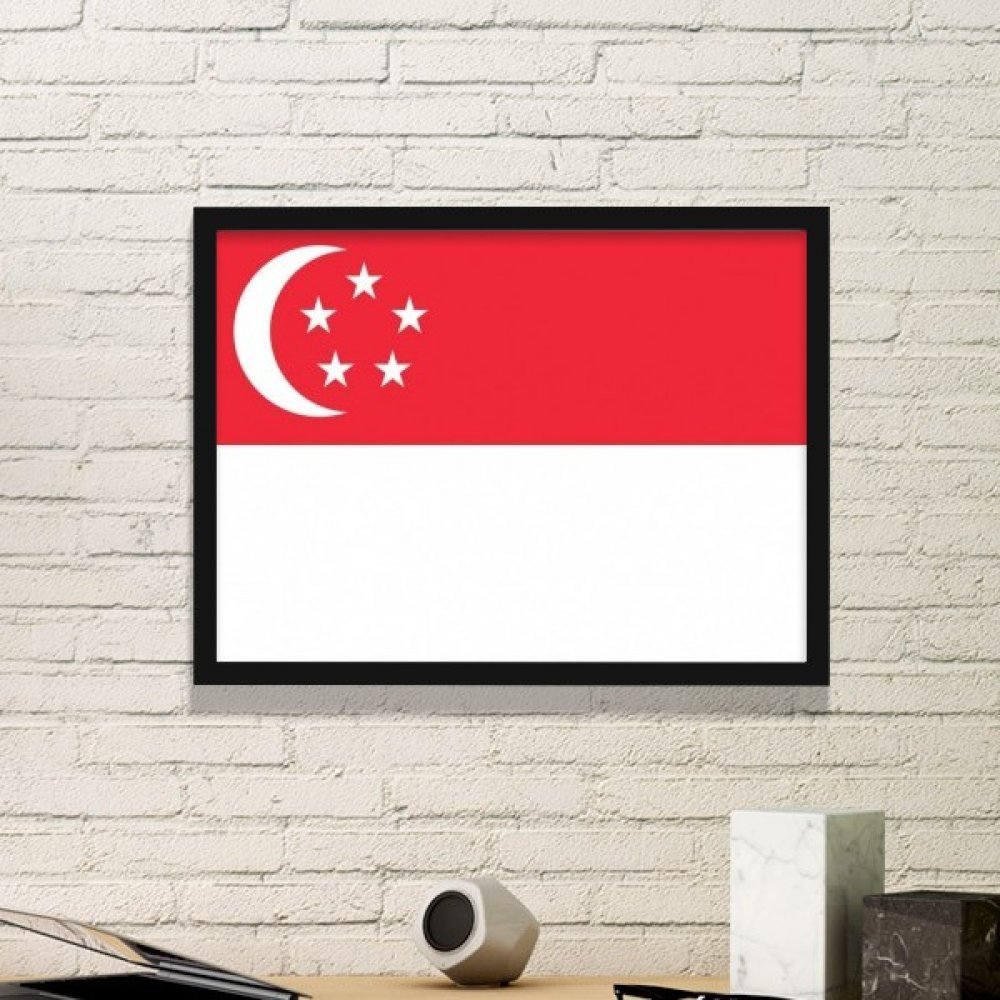 Drapeau Singapour cadre photo mural noir pour déco rapide sans trou