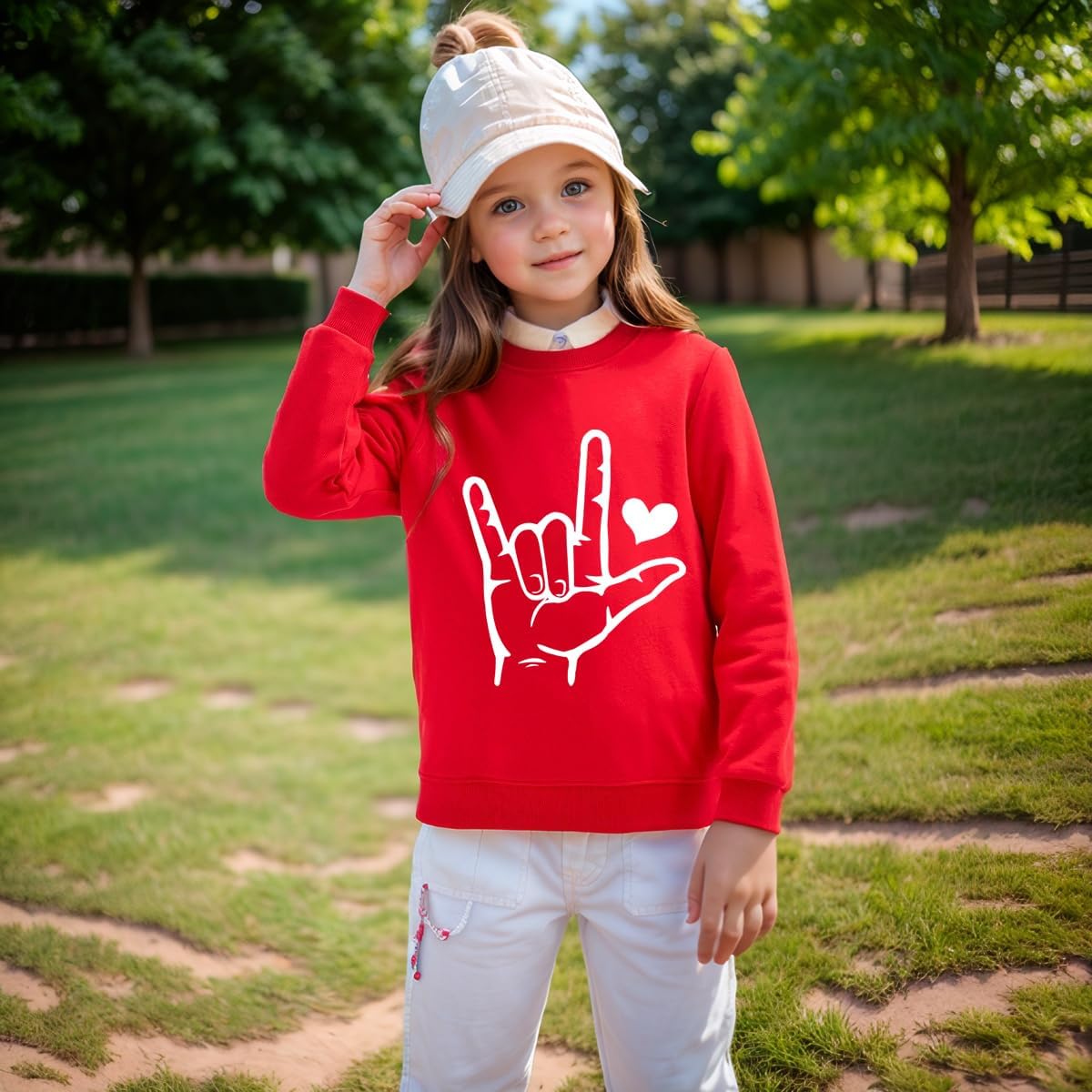Kids Valentines Day Sweatshirt Toddler Boys Girls I Love You Hand Sign Love Heart Shirt Tops Outfit 1-7 Years - Image 3